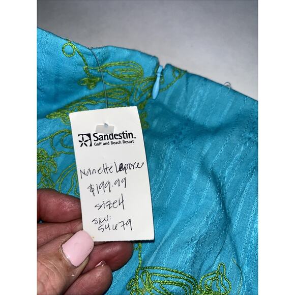 Nanette Lepore Aqua Blue Olive Green Embroidered Ric Rac Tunic Top Sz 6 Skirt 4 - Picture 11 of 11
